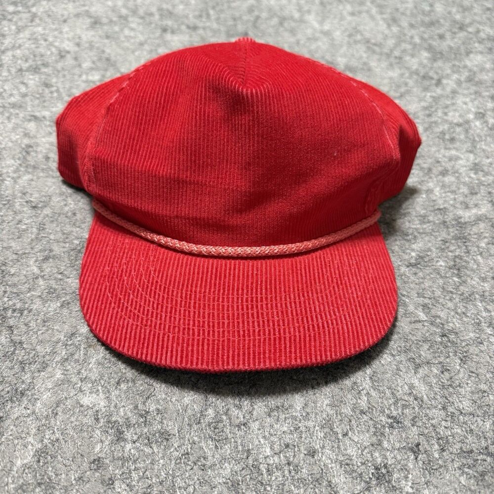 Vtg 90s Red Corduroy Rope Hat Snapback Blank Plain YoungAn Streetwear Mesh